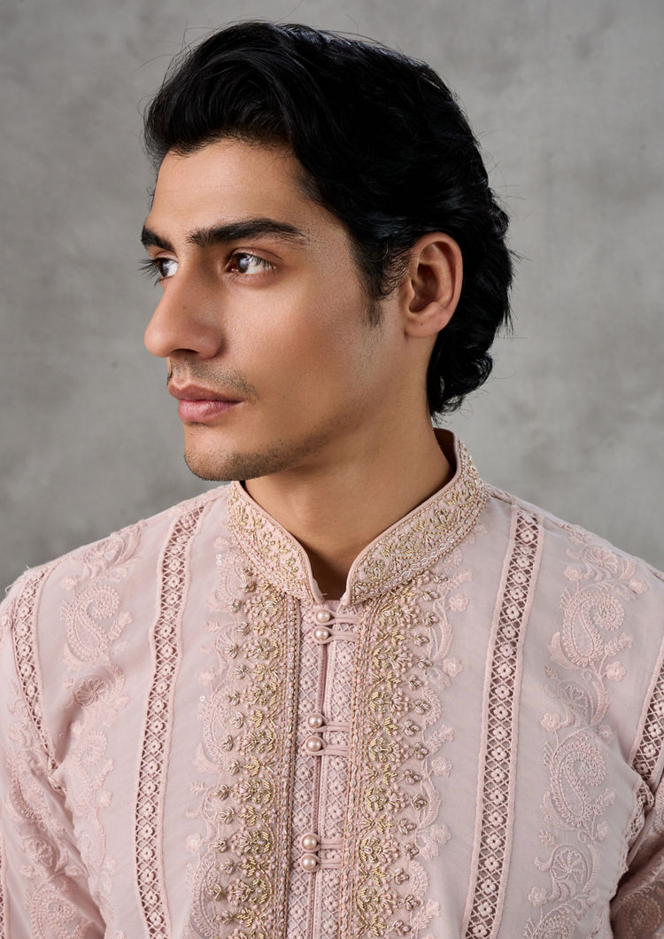 Twamev Men Peach Elegance Georgette Kurta Pant