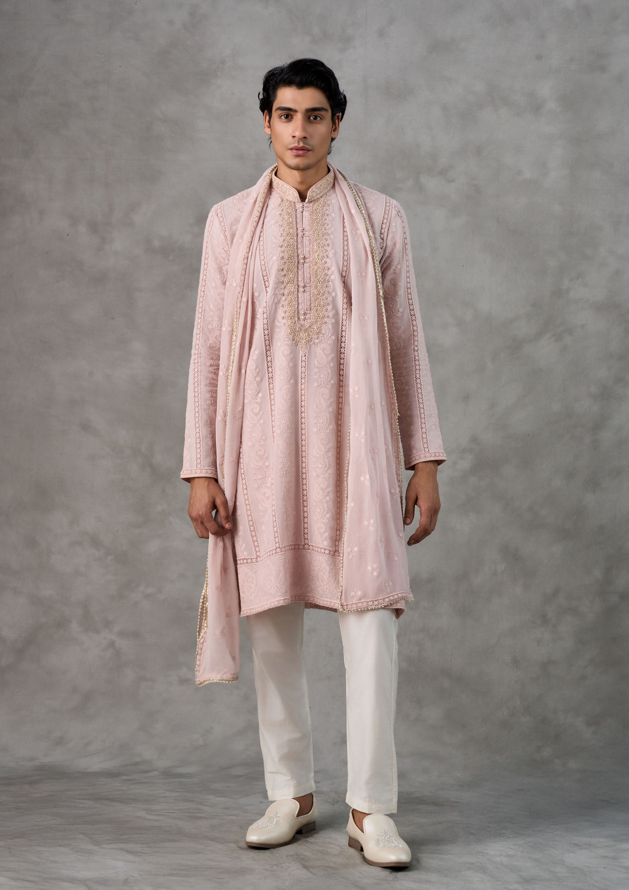 Twamev Men Peach Elegance Georgette Kurta Pant
