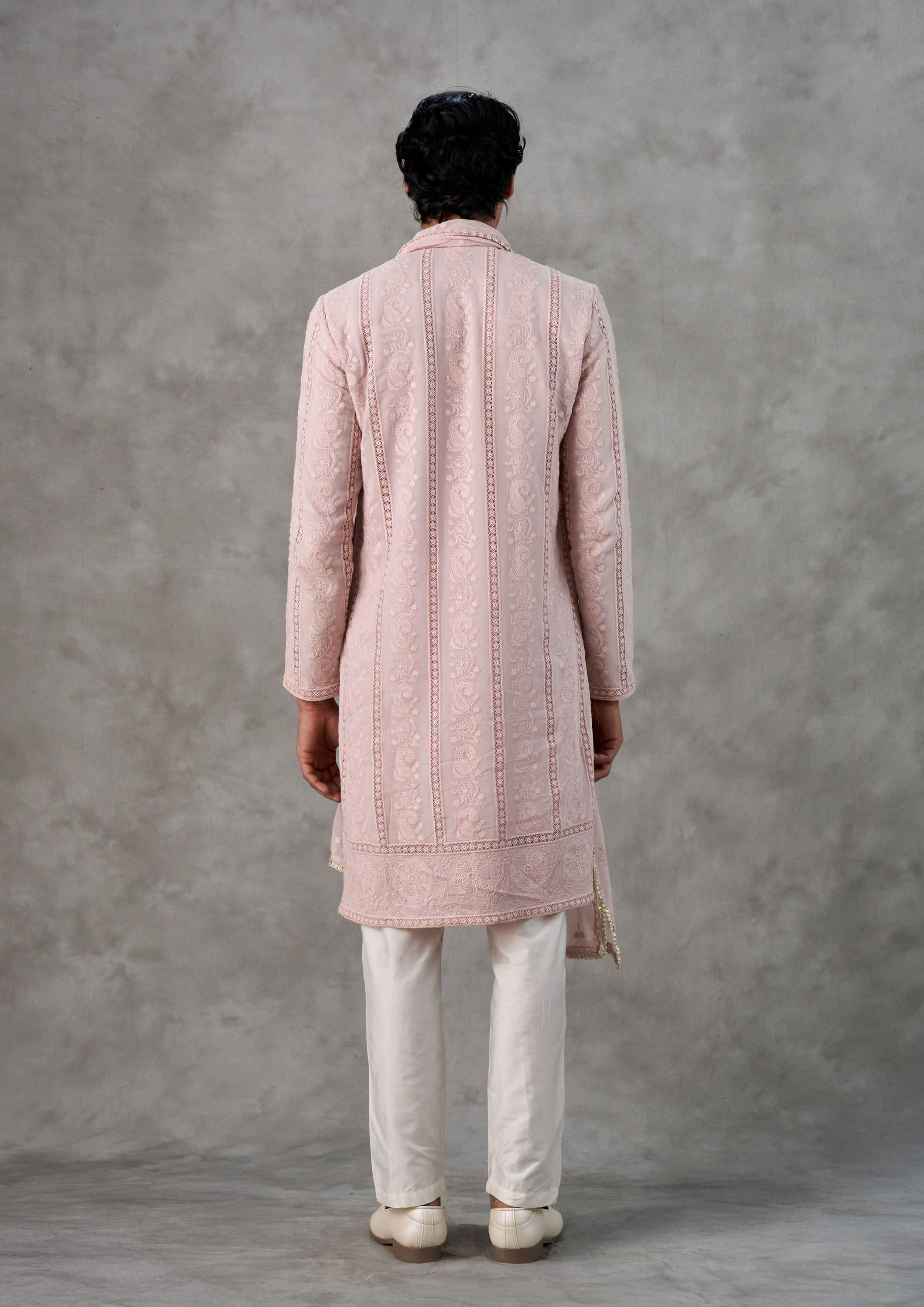 Twamev Men Peach Elegance Georgette Kurta Pant