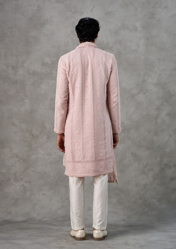 Twamev Men Peach Elegance Georgette Kurta Pant