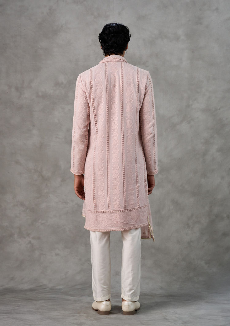 Twamev Men Peach Elegance Georgette Kurta Pant