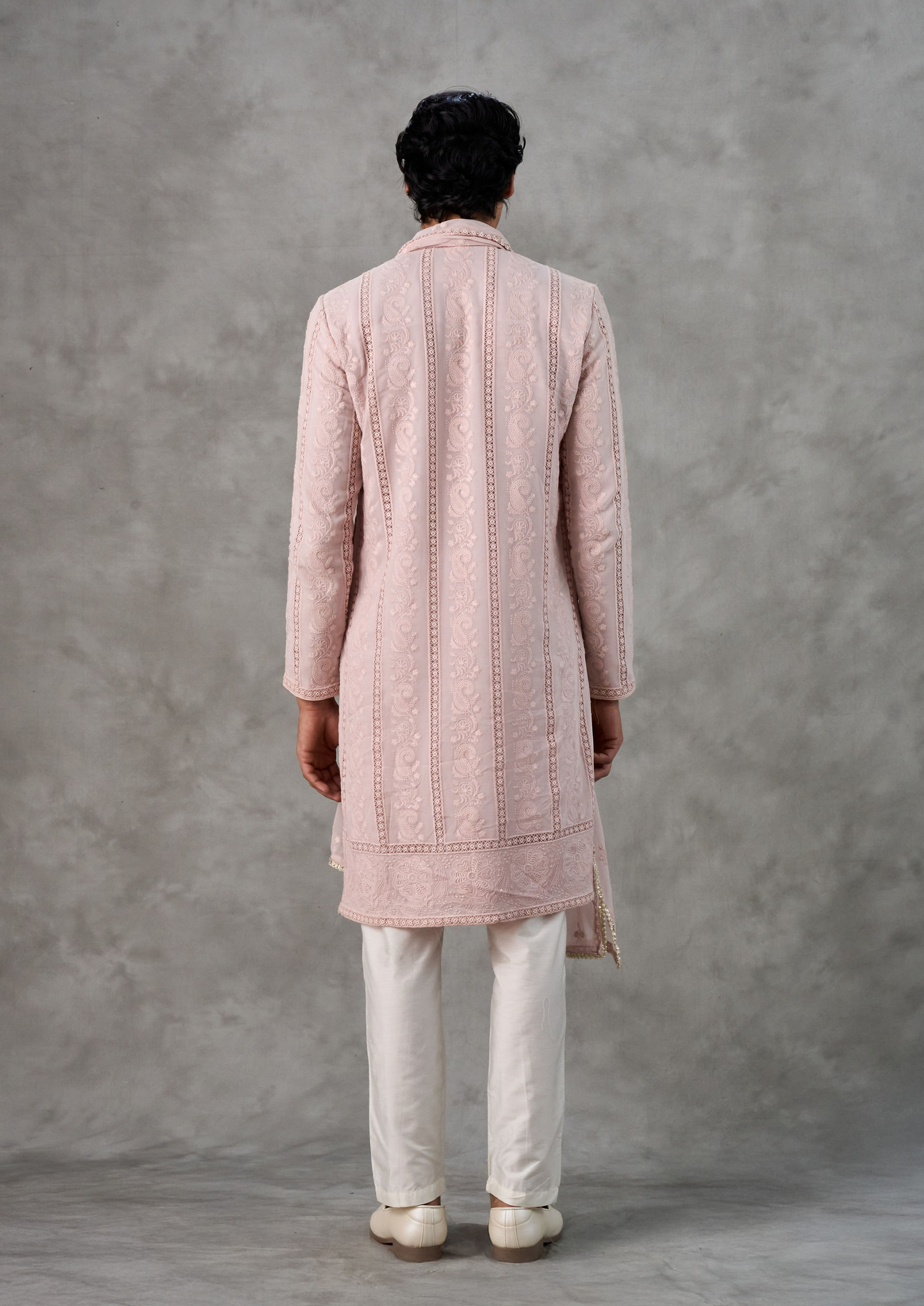 Twamev Men Peach Elegance Georgette Kurta Pant