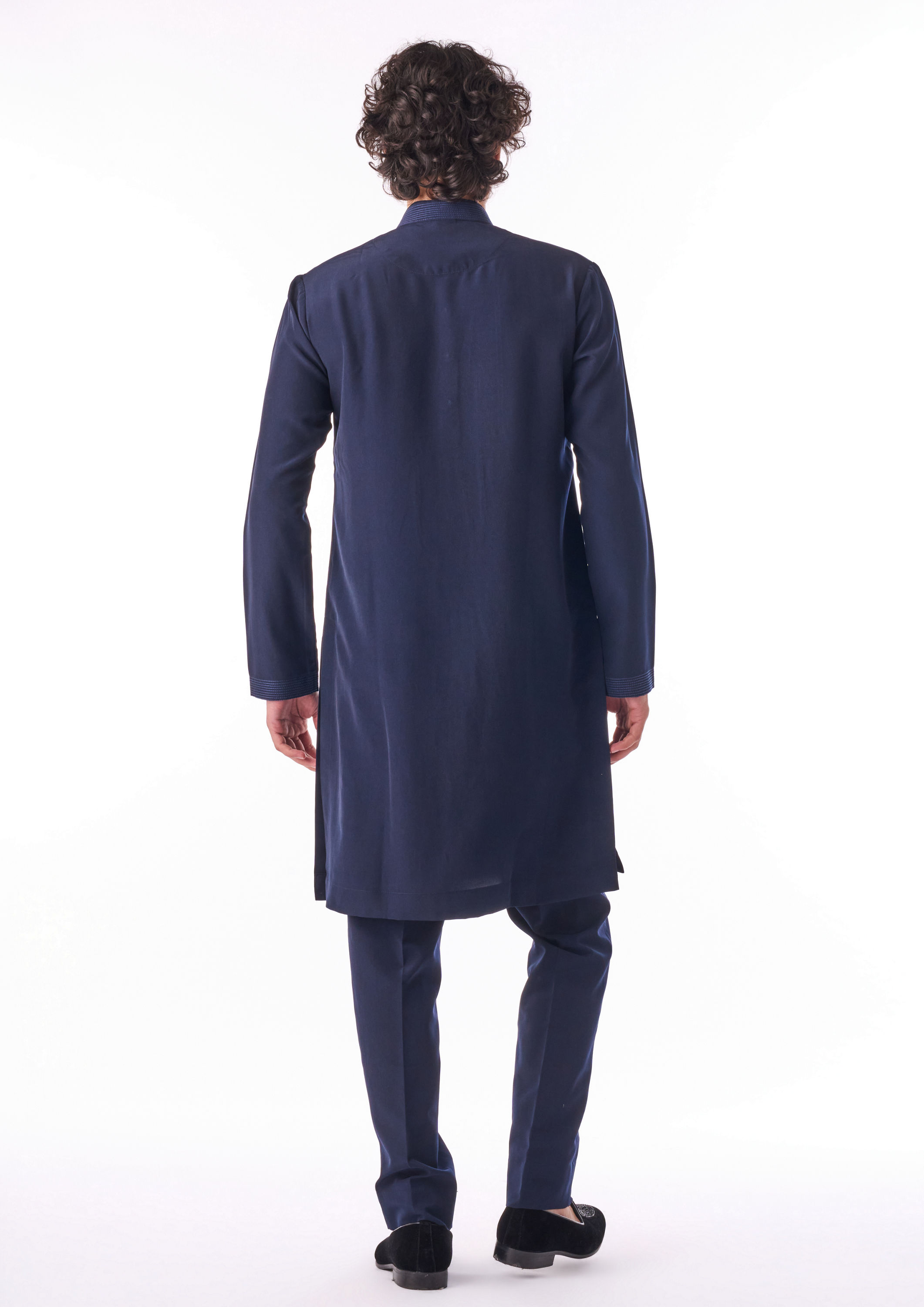 Twamev Men Midnight Blue Thread Work Kurta Set