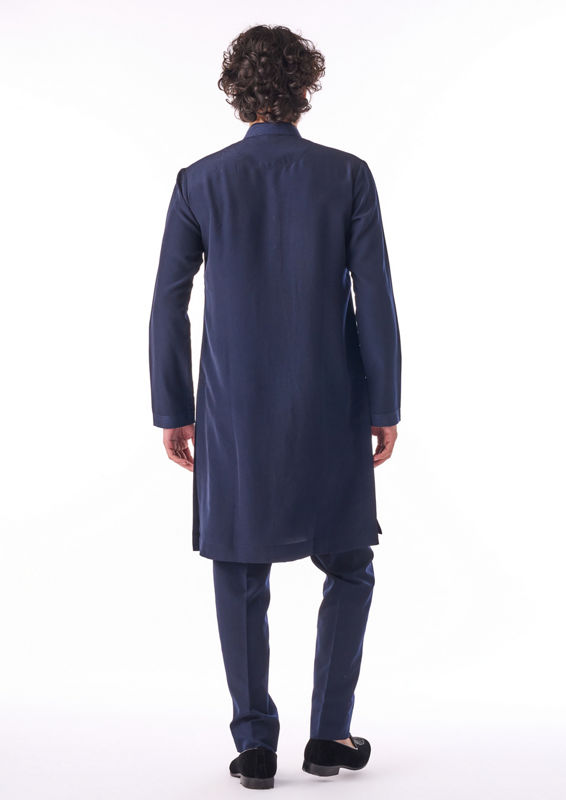 Twamev Men Midnight Blue Thread Work Kurta Set