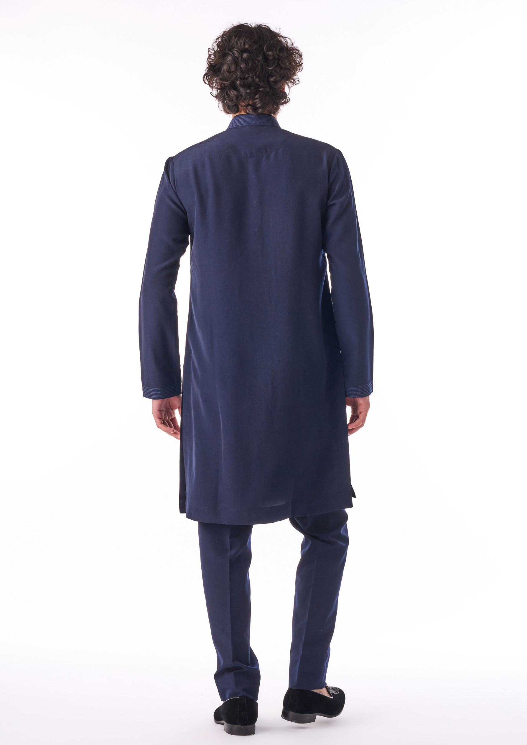 Twamev Men Midnight Blue Thread Work Kurta Set