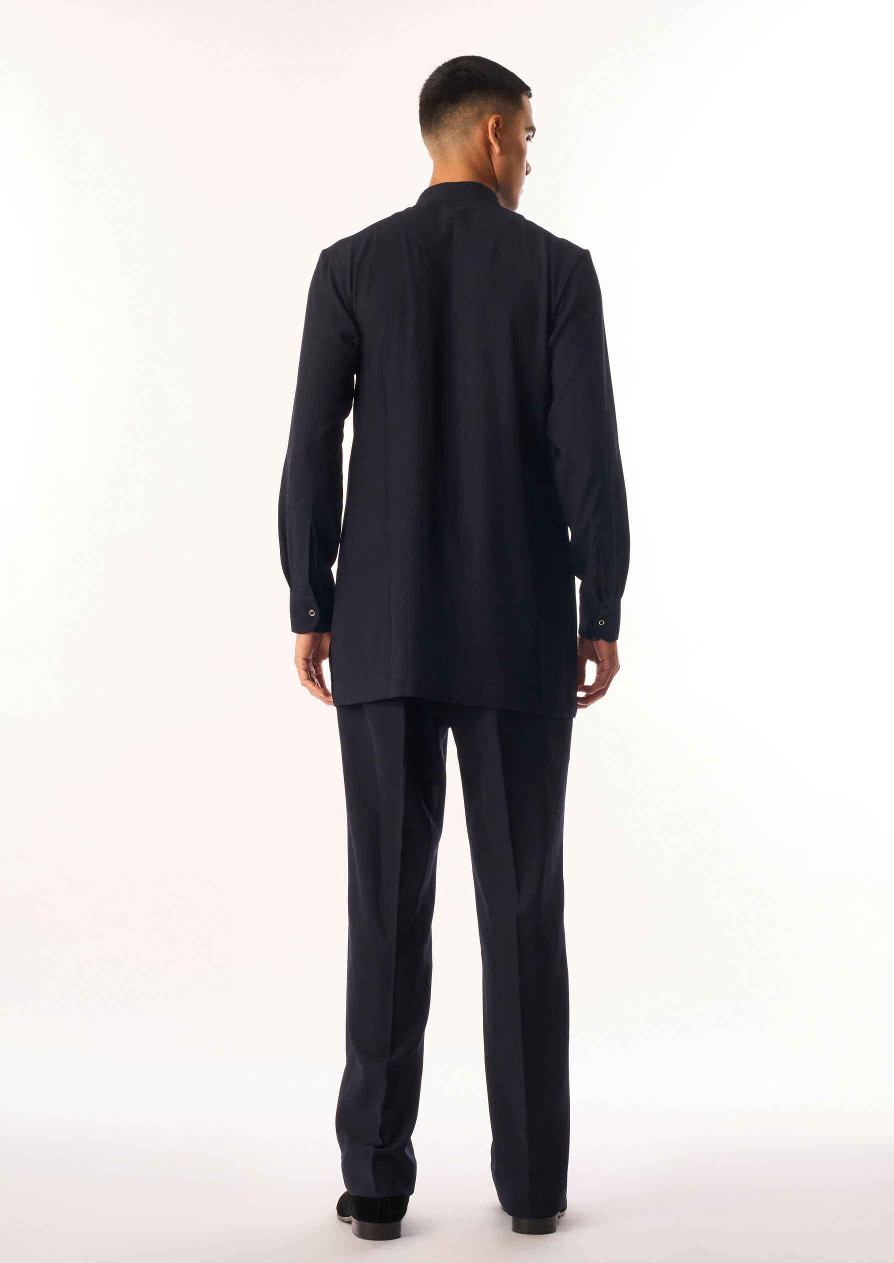 Twamev Men Dark Blue Rayon Kurta Set with Embroidery