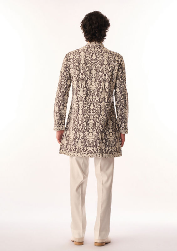 Twamev Men Purple Georgette Kurta Set with Embroidery