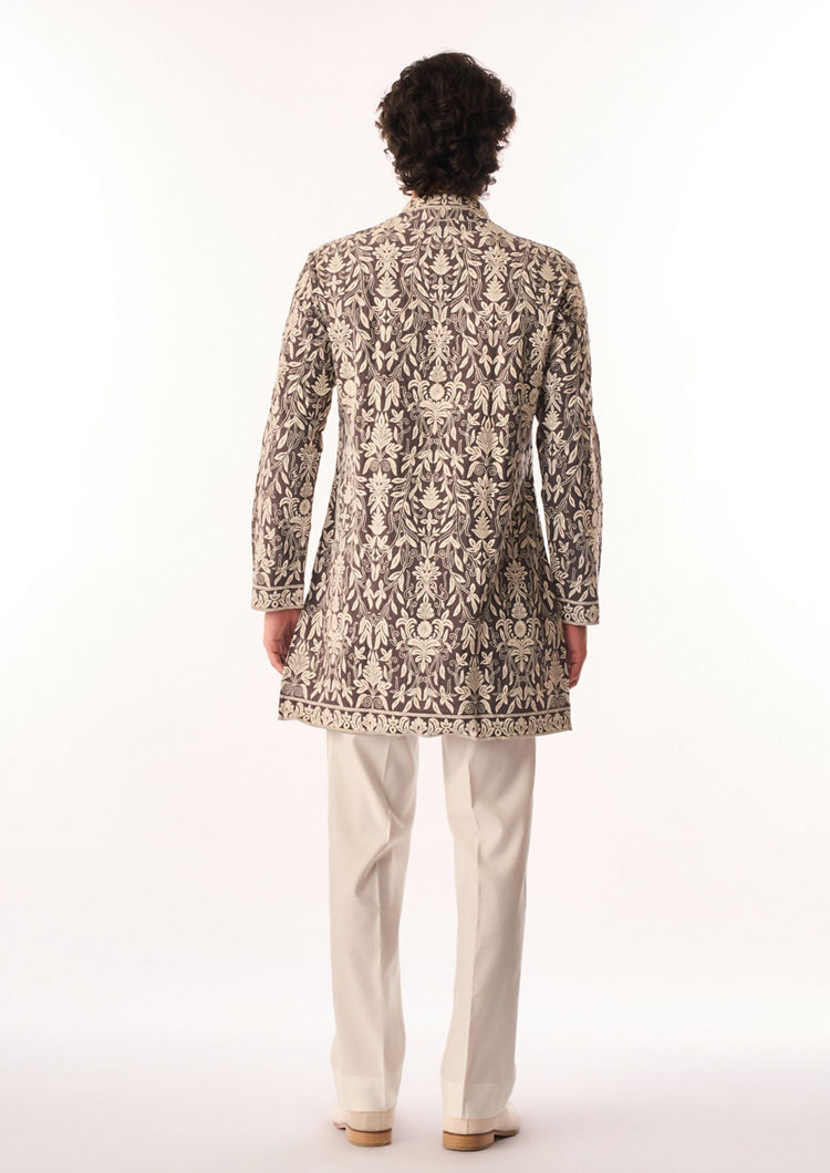 Twamev Men Purple Georgette Kurta Set with Embroidery