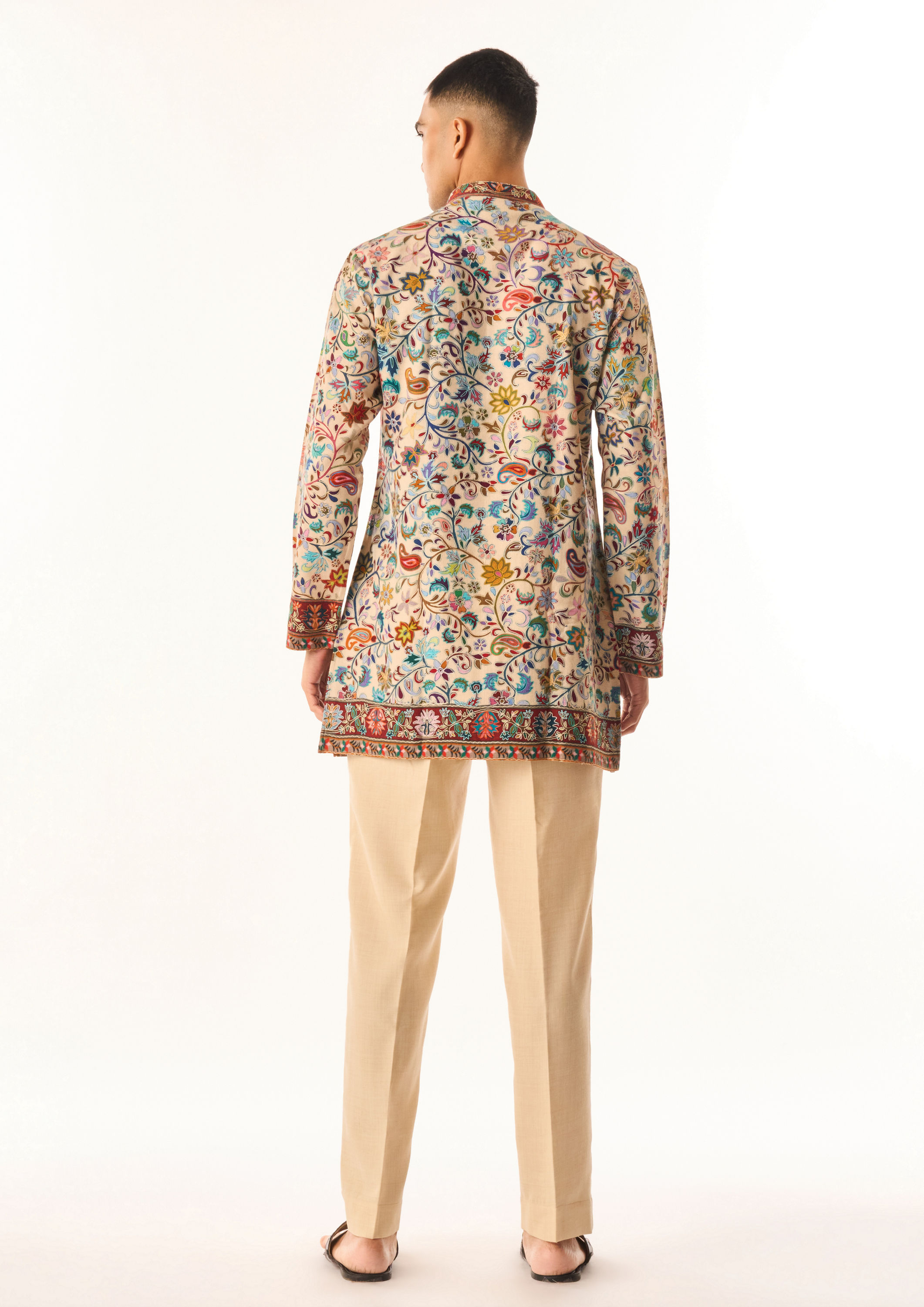 Twamev Men Beige Art Silk Kurta Set with Embroidery