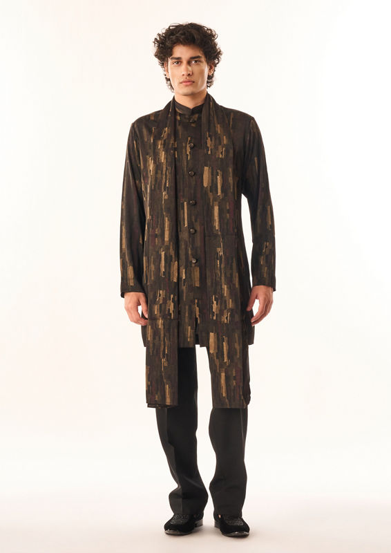 Twamev Men Black Crepe Kurta Set with Print