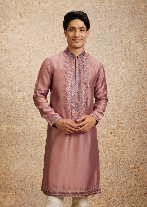 Twamev Men Dusty Pink Regality Kurta Pajama