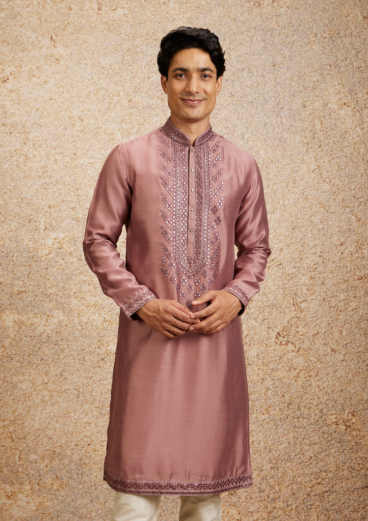 Twamev Men Dusty Pink Regality Kurta Pajama