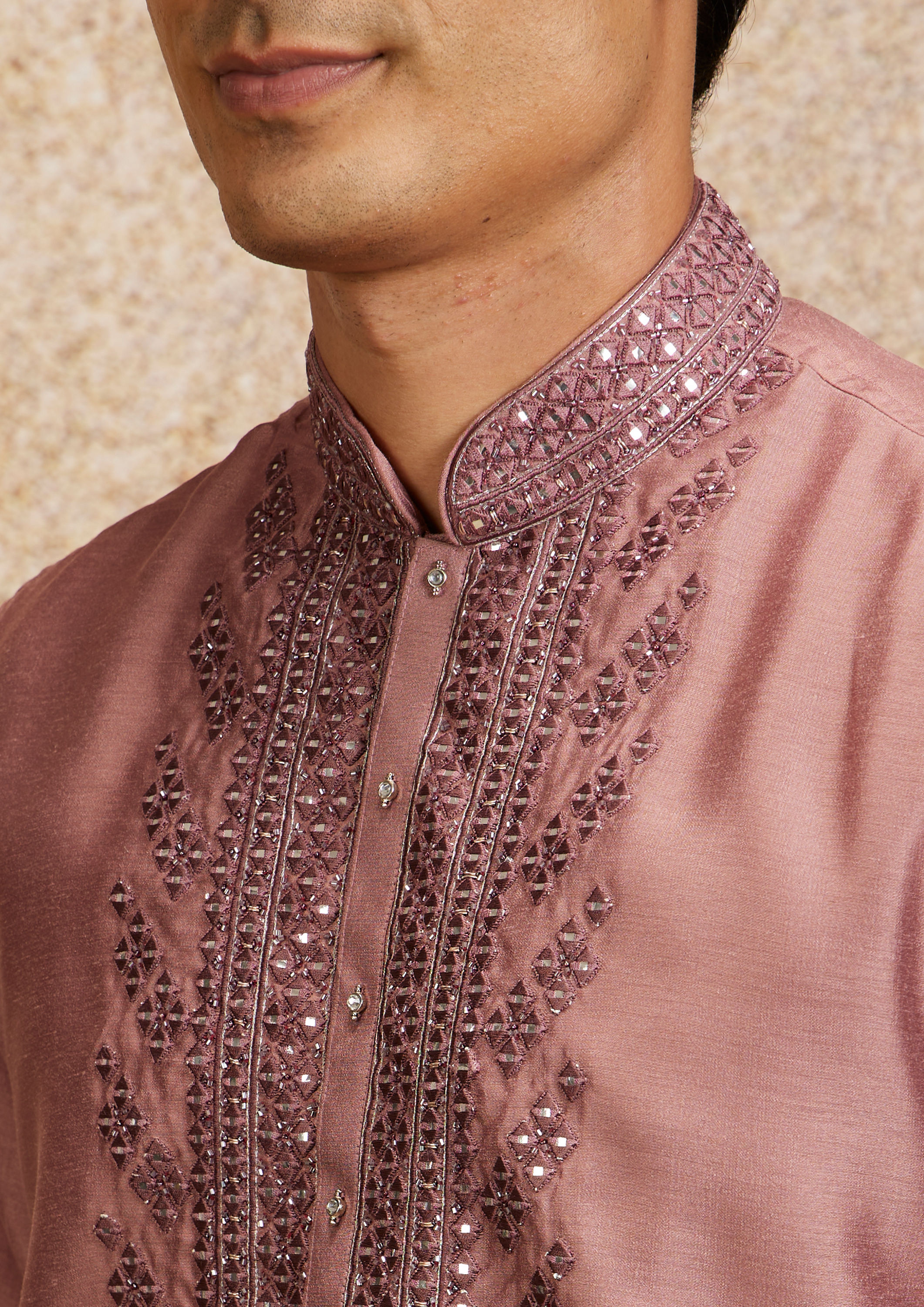 Twamev Men Dusty Pink Regality Kurta Pajama
