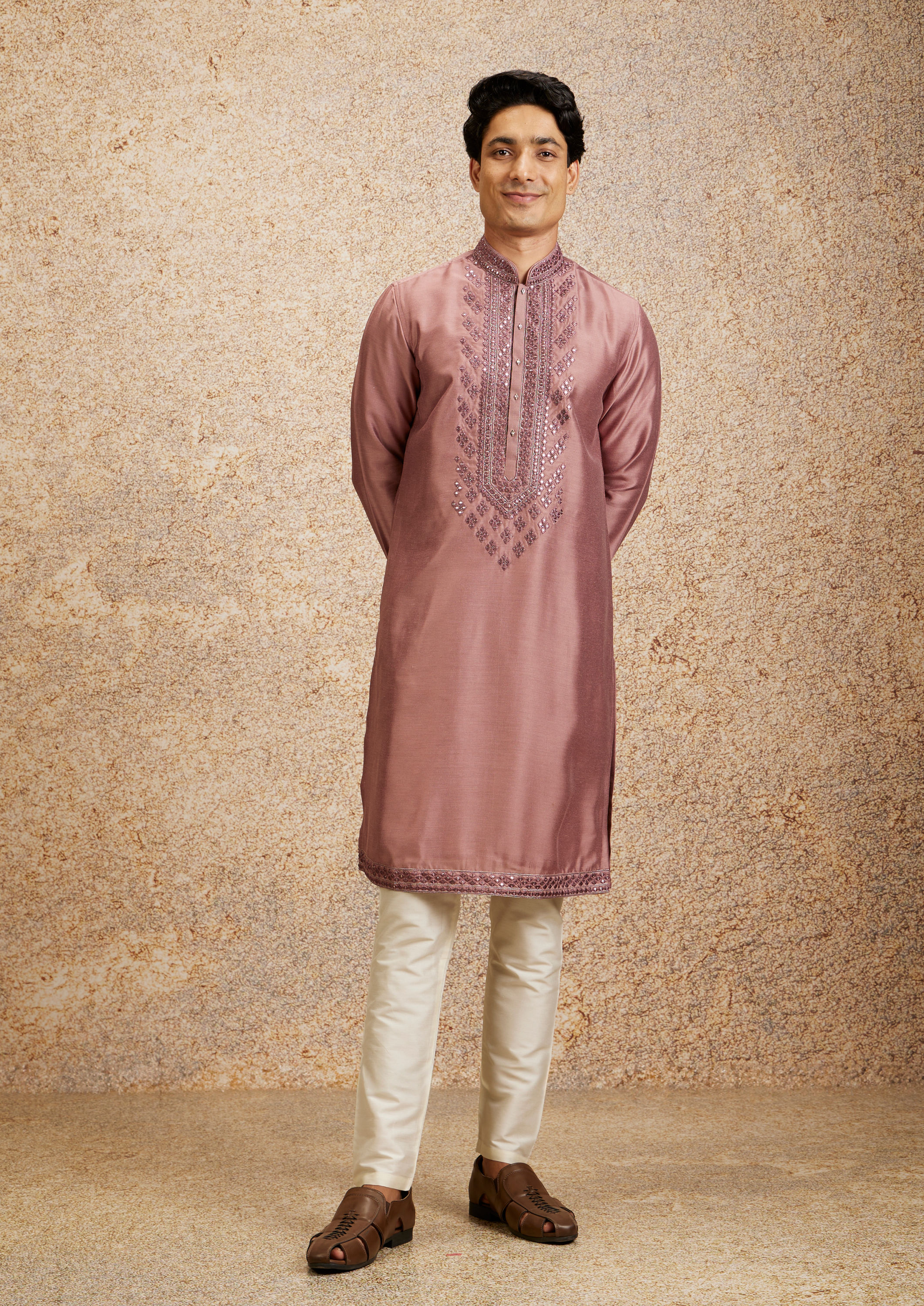 Twamev Men Dusty Pink Regality Kurta Pajama