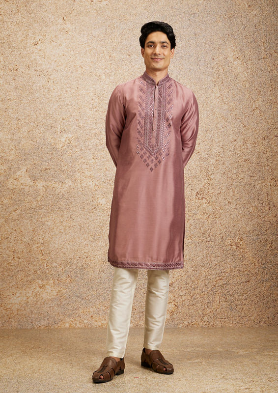 Twamev Men Dusty Pink Regality Kurta Pajama