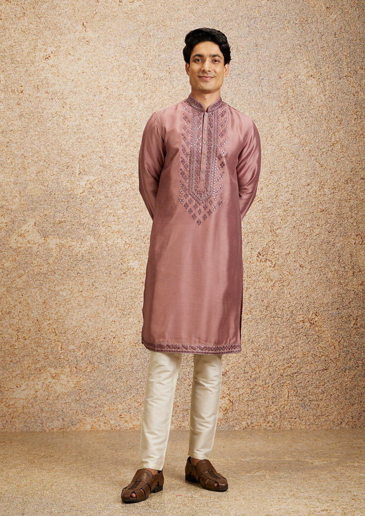 Twamev Men Dusty Pink Regality Kurta Pajama
