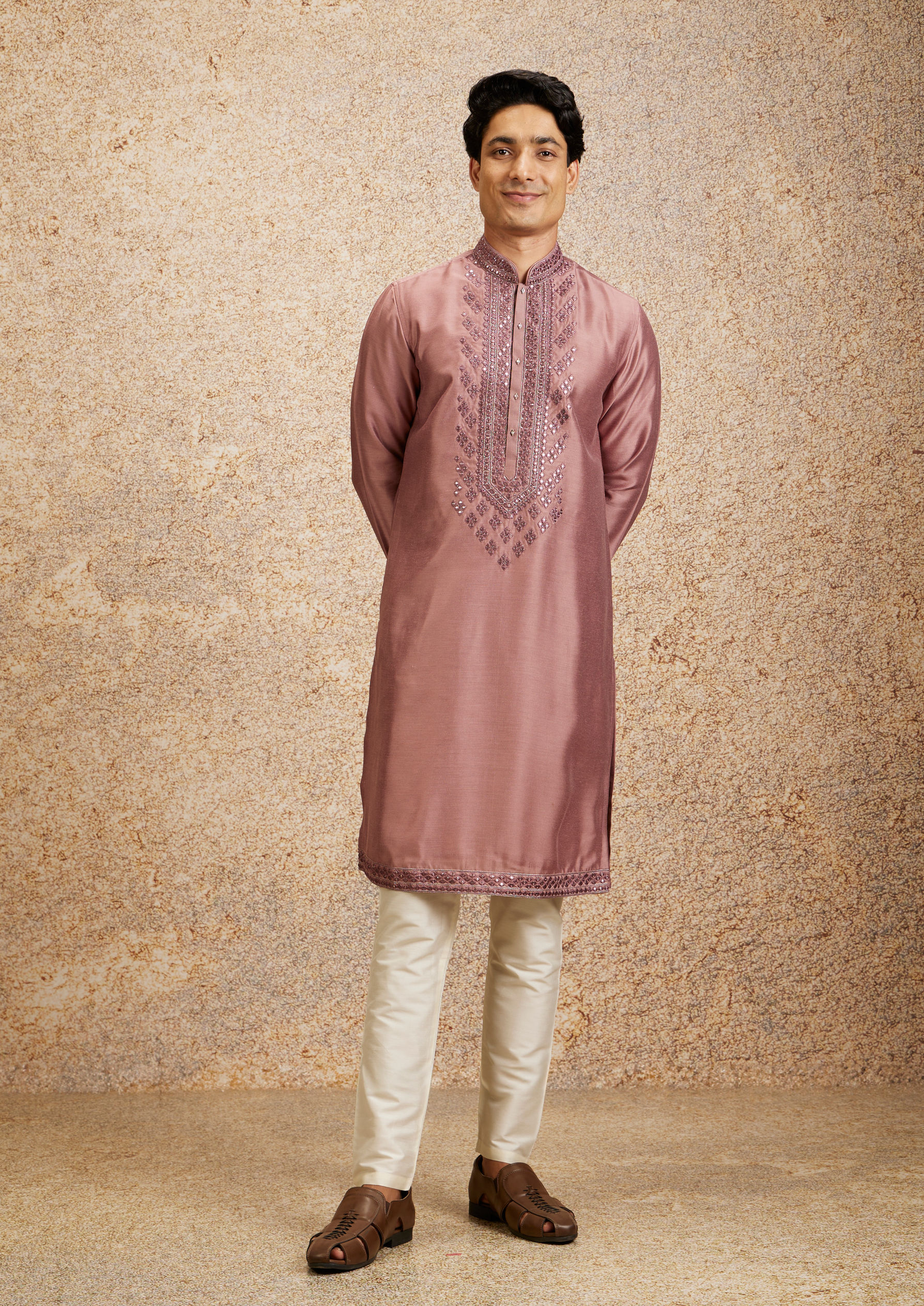 Twamev Men Dusty Pink Regality Kurta Pajama