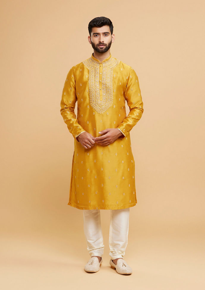 Twamev Men Mustard Elegance Kurta Pajama