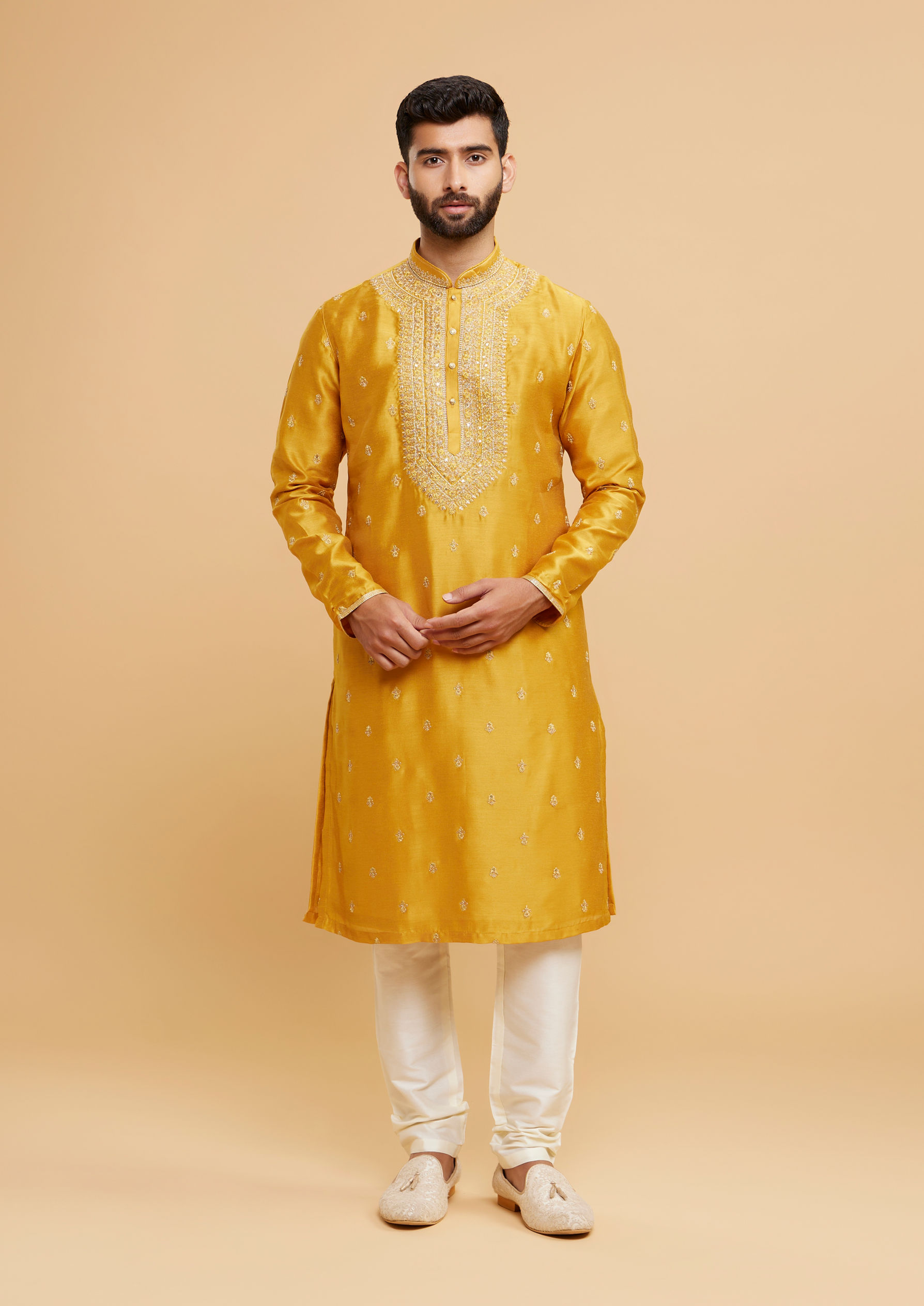Twamev Men Mustard Elegance Kurta Pajama
