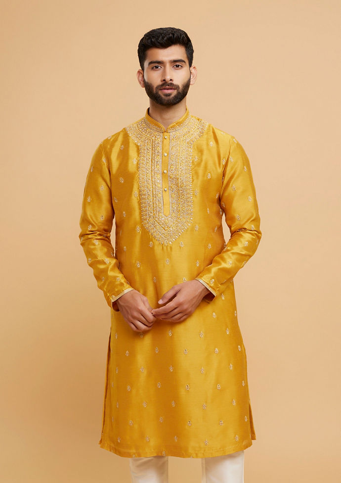 Twamev Men Mustard Elegance Kurta Pajama