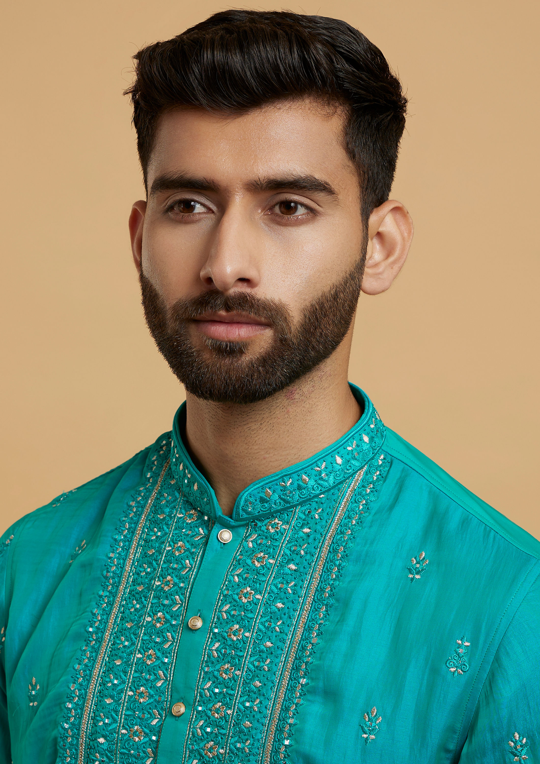 Twamev Men Turquoise Blue Satin Kurta Pajama