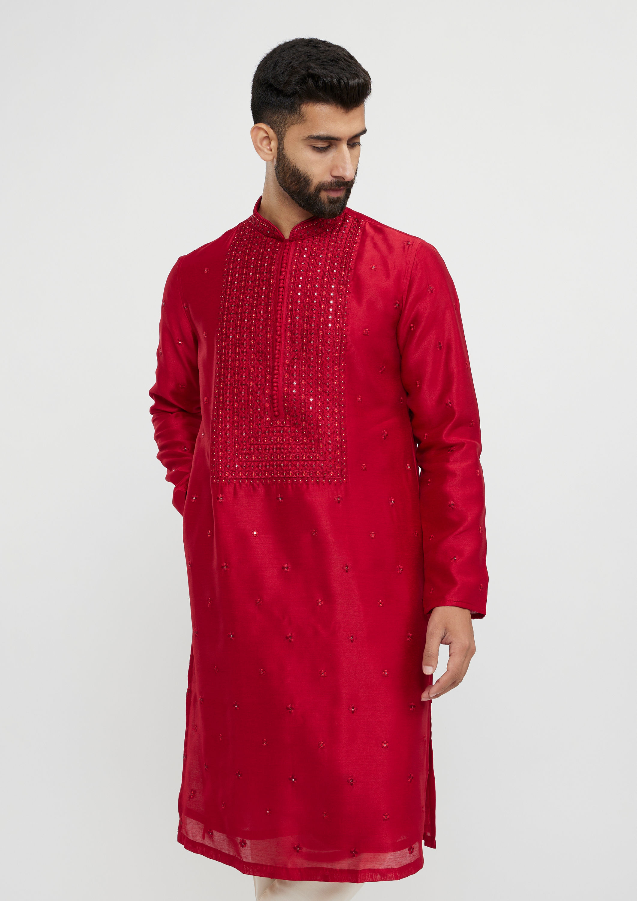 Twamev Men Twilight Gleam Red Kurta Pajama