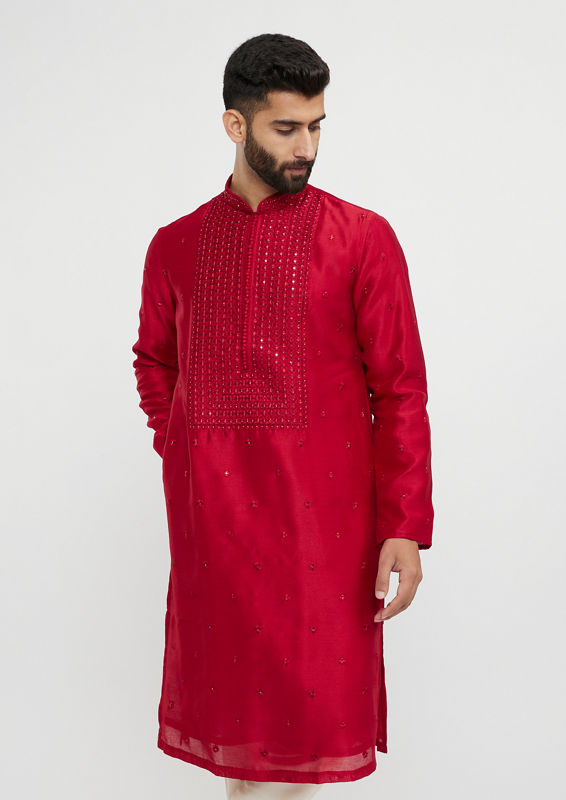 Twamev Men Twilight Gleam Red Kurta Pajama