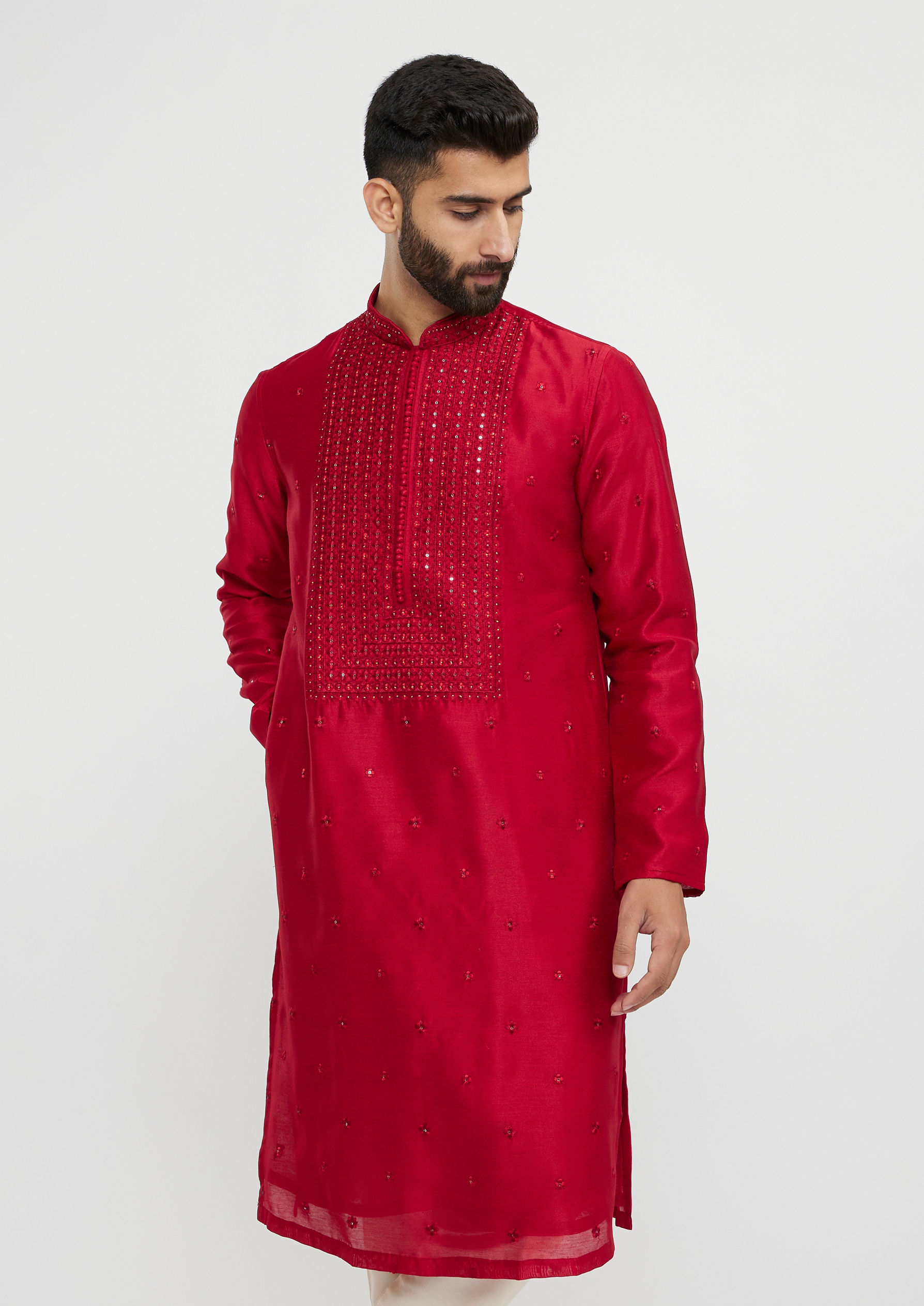 Twamev Men Twilight Gleam Red Kurta Pajama