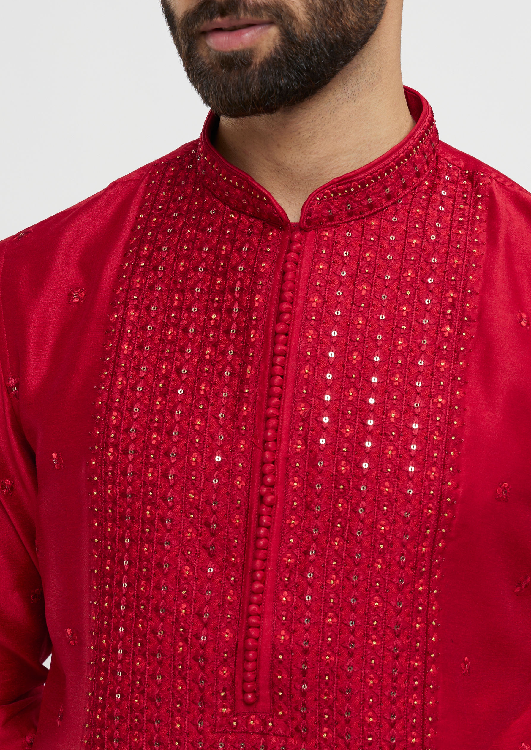 alt message - Twamev Men Twilight Gleam Red Kurta Pajama image number 1