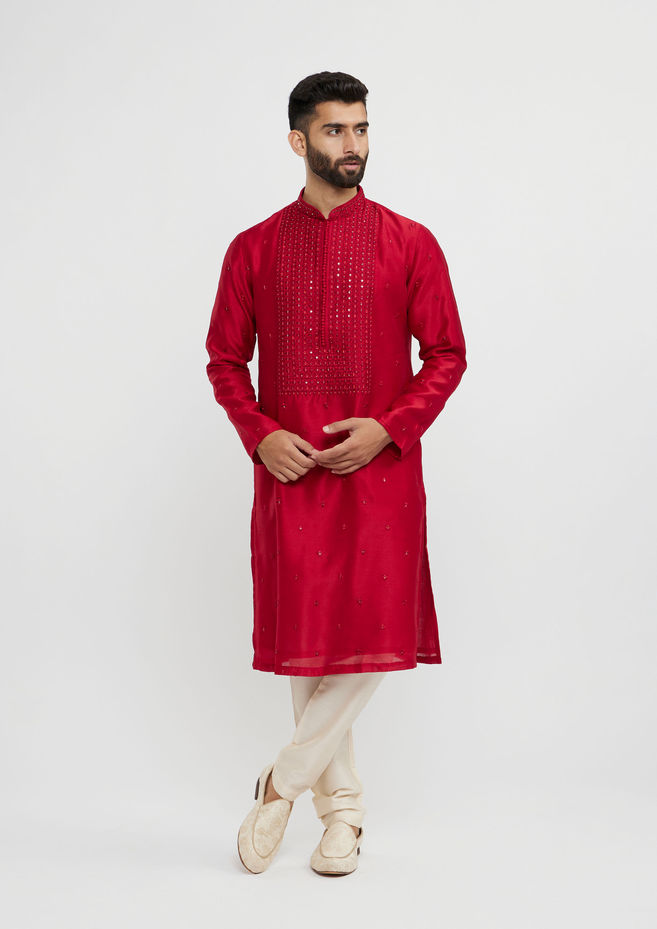 Twamev Men Twilight Gleam Red Kurta Pajama