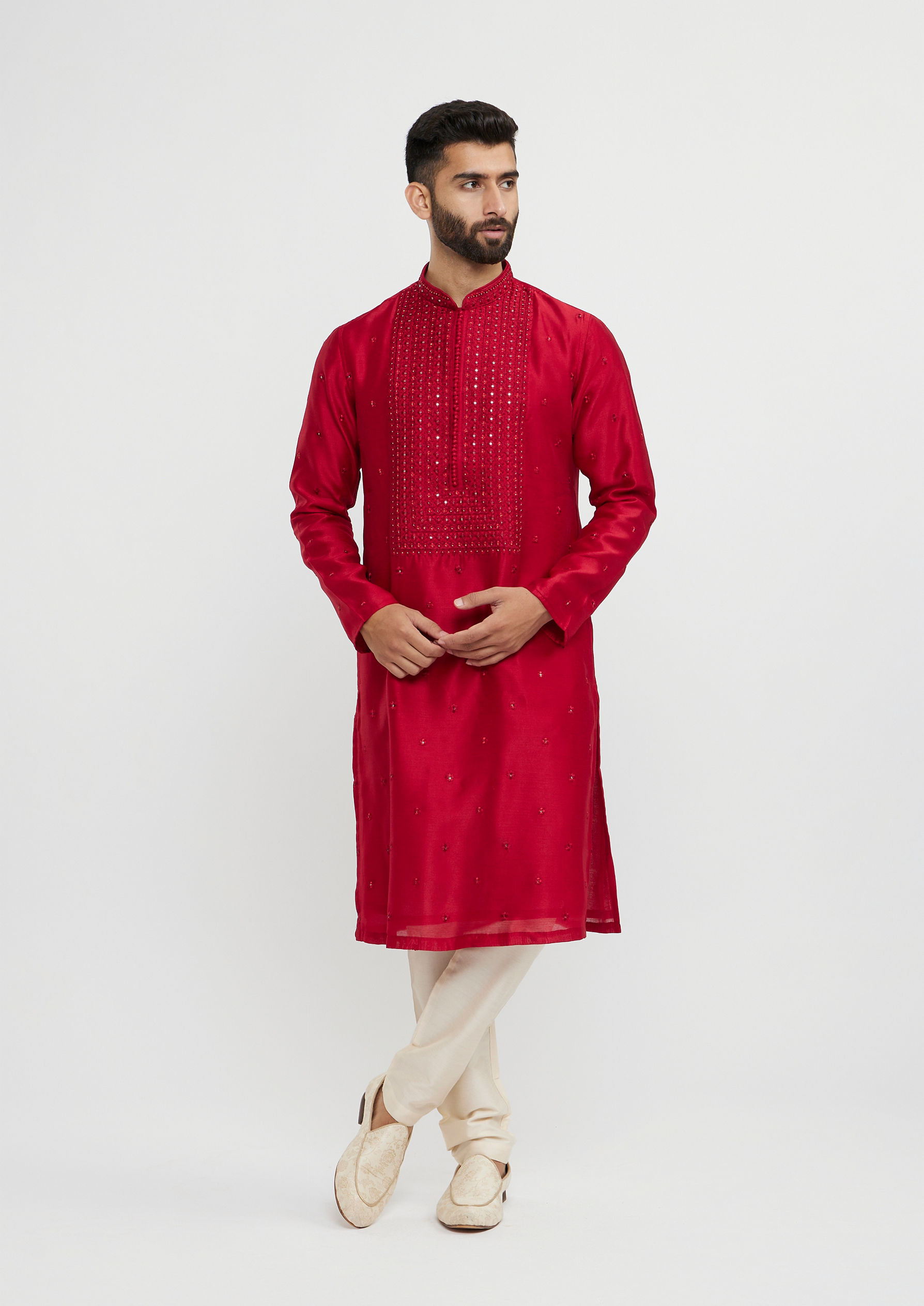 Twamev Men Twilight Gleam Red Kurta Pajama