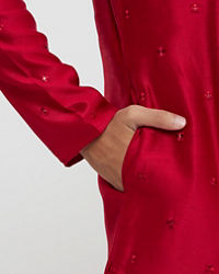 Twamev Men Red Silk Mirror Work  Kurta Set