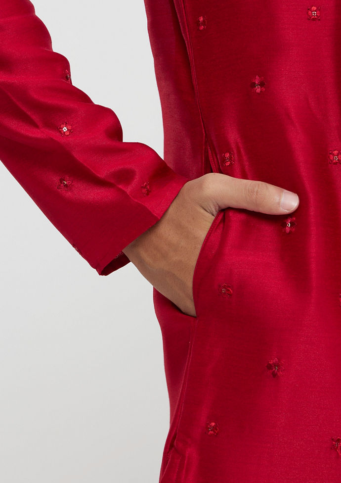 Twamev Men Twilight Gleam Red Kurta Pajama