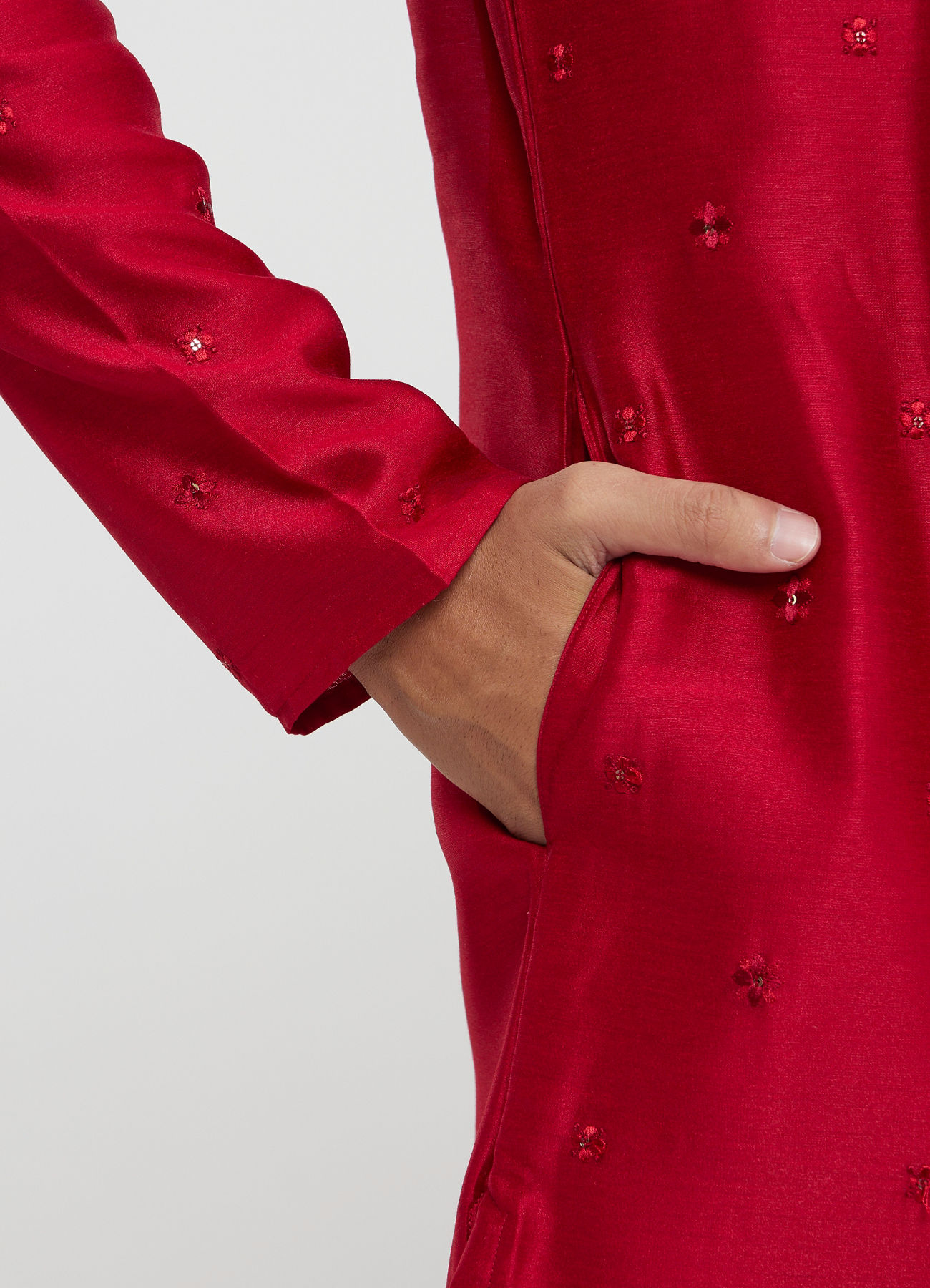 Twamev Men Red Silk Mirror Work  Kurta Set