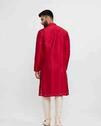 Twamev Men Red Silk Mirror Work  Kurta Set