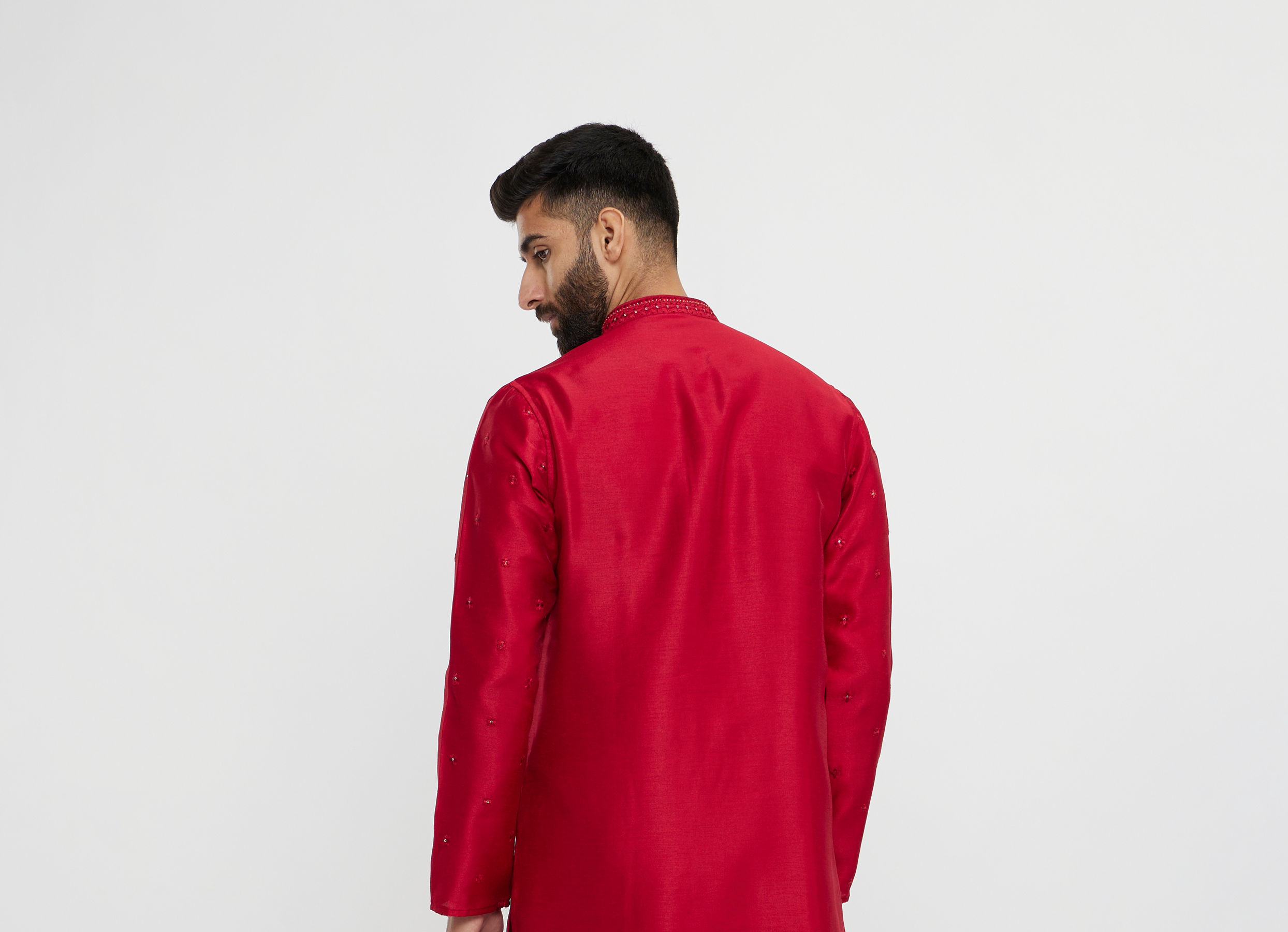 Twamev Men Red Silk Mirror Work  Kurta Set