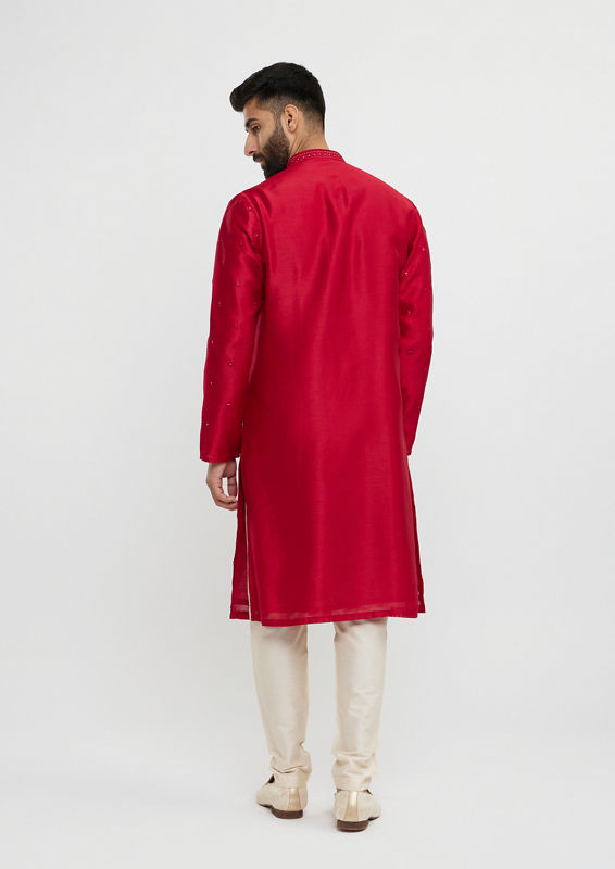 Twamev Men Twilight Gleam Red Kurta Pajama