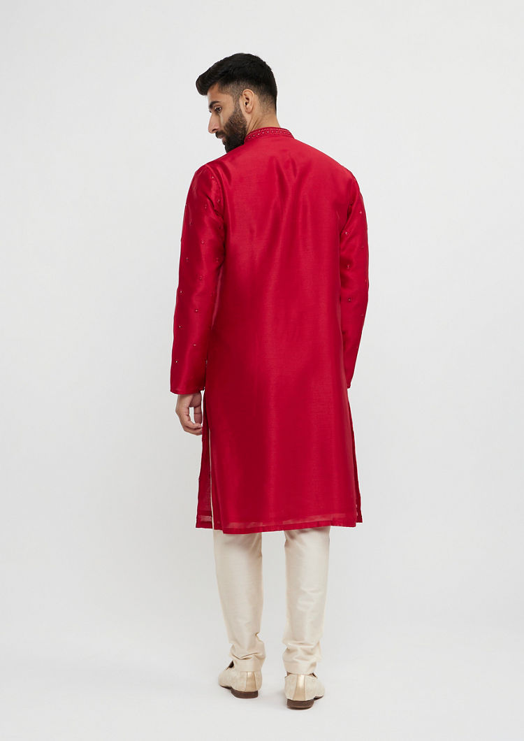Twamev Men Twilight Gleam Red Kurta Pajama