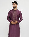 Wine Silk Embroidered Kurta Set