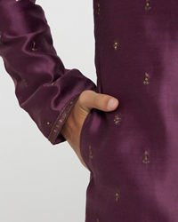 Twamev Men Wine Silk Embroidered Kurta Set