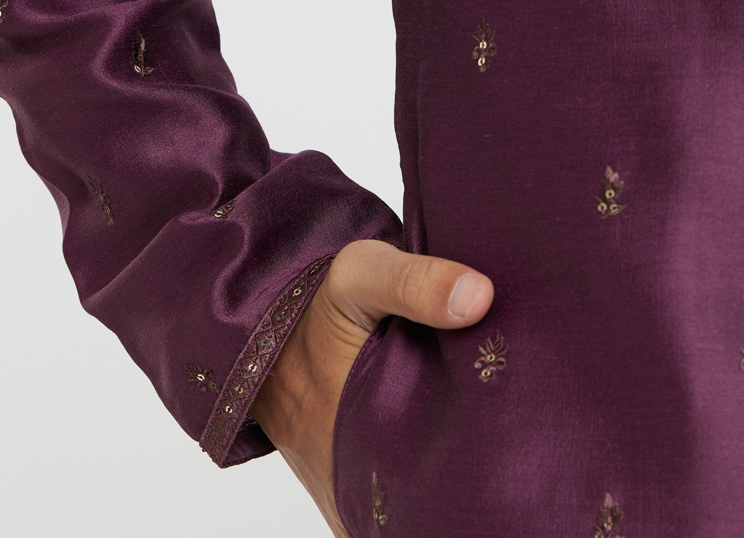 Twamev Men Wine Silk Embroidered Kurta Set