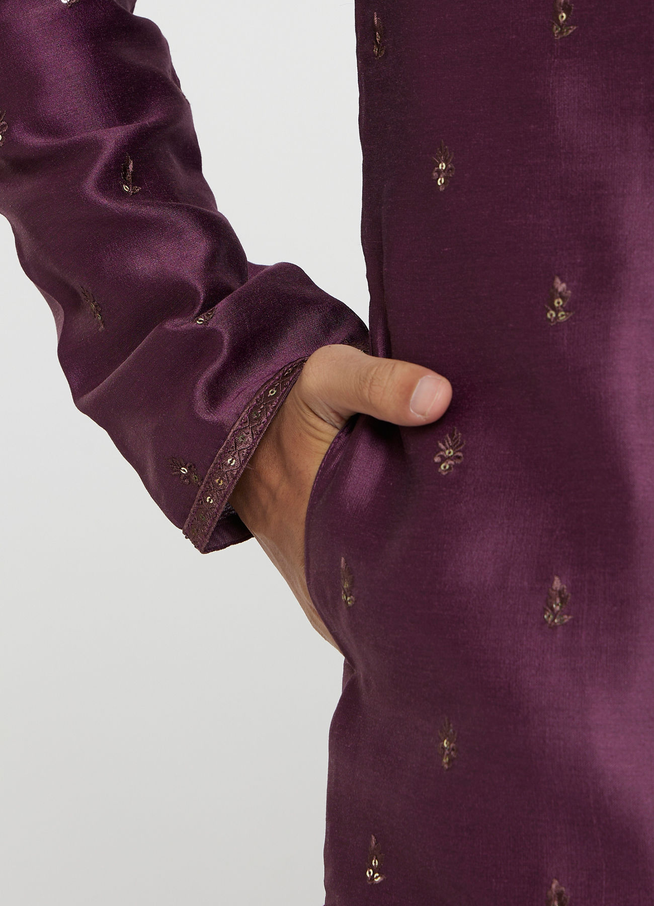 Twamev Men Wine Silk Embroidered Kurta Set