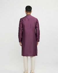 Twamev Men Wine Silk Embroidered Kurta Set