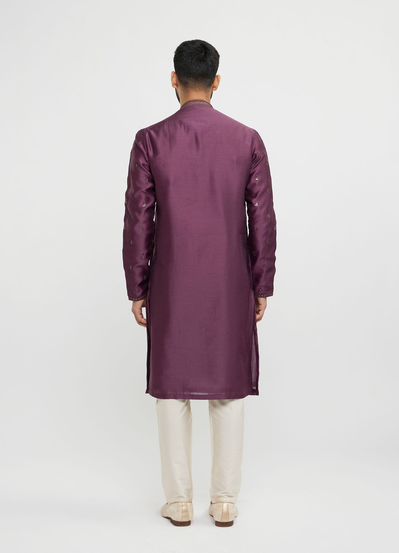 Twamev Men Wine Silk Embroidered Kurta Set