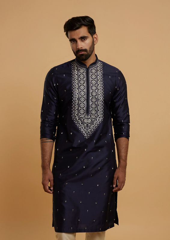 Twamev Men Dark Blue Vibrancy Kurta Pajama