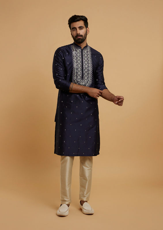 Twamev Men Dark Blue Vibrancy Kurta Pajama