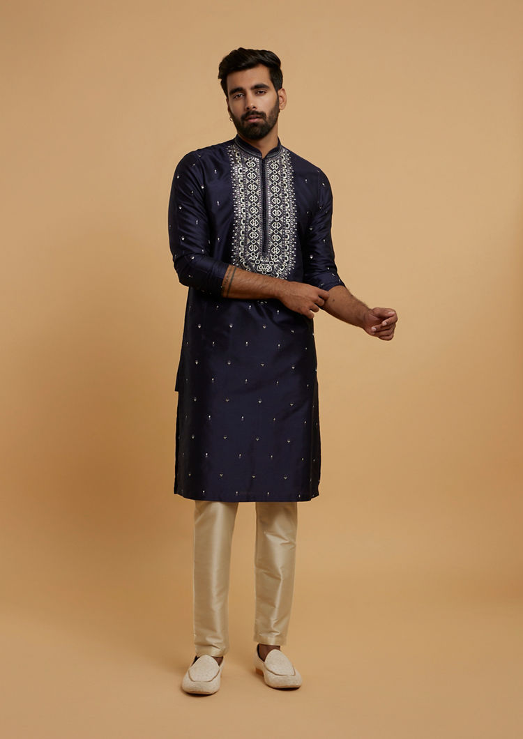 Twamev Men Dark Blue Vibrancy Kurta Pajama