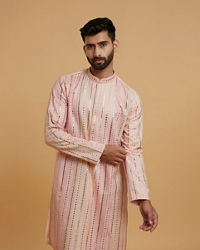 Twamev Men Peach Georgette Mirror Work Kurta Set