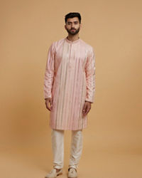 Twamev Men Peach Georgette Mirror Work Kurta Set