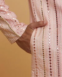 Twamev Men Peach Georgette Mirror Work Kurta Set